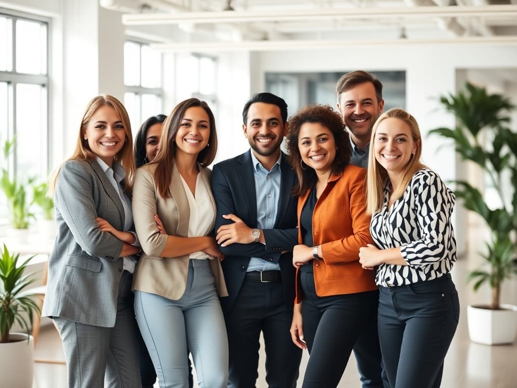 LeadFlow AI team members smiling together in a bright modern office